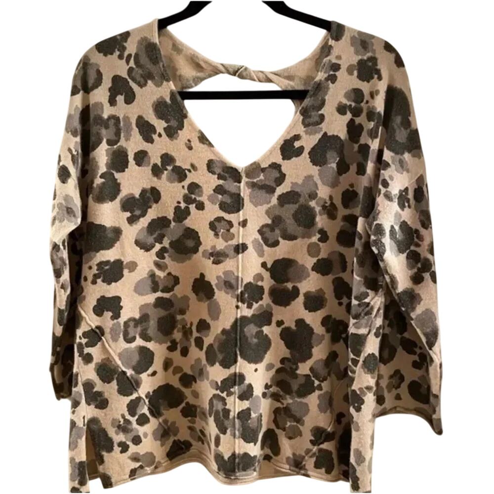DEMOCRACY lightweight sweater in tan and gray cheetah print, size small, NWT $78